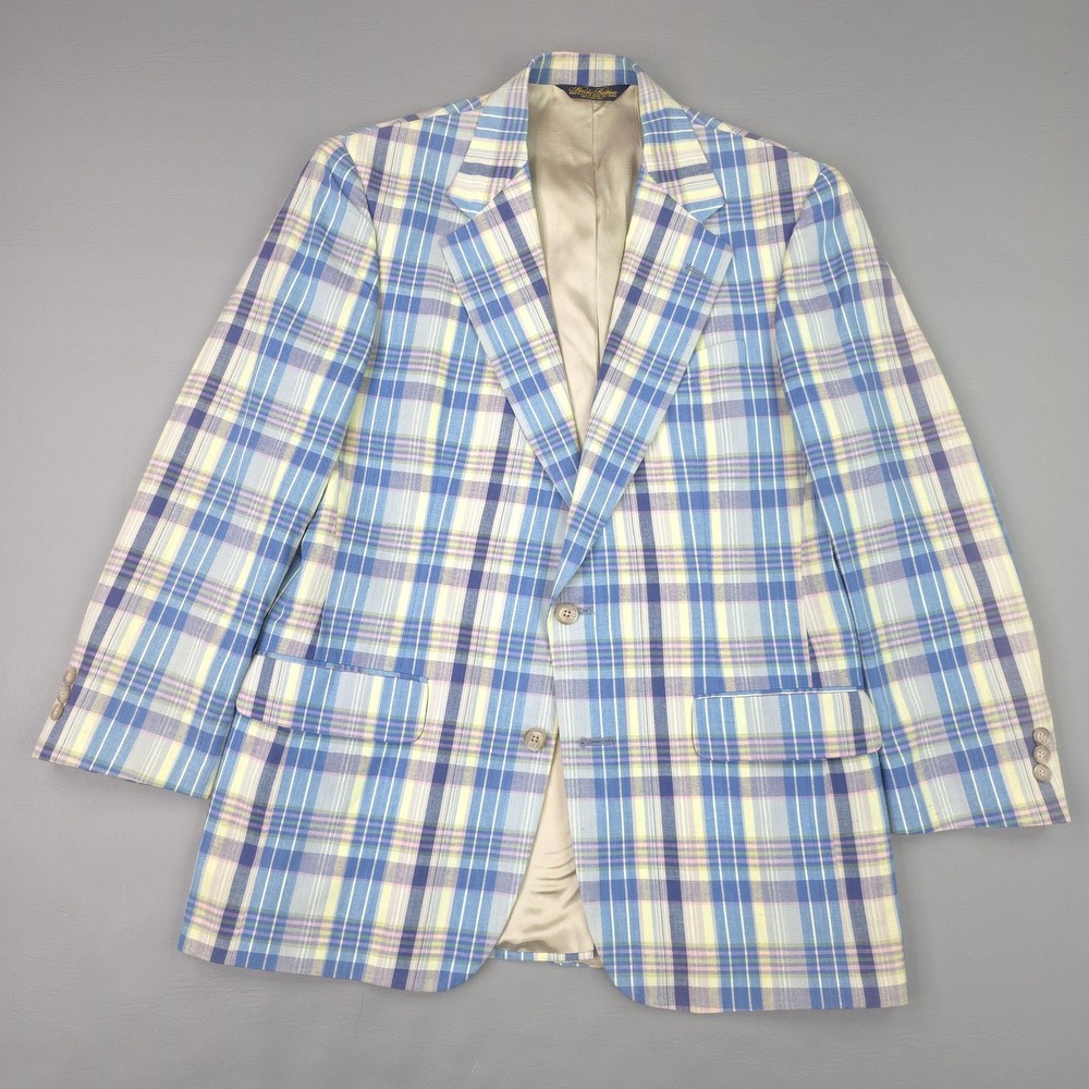 Vintage Brooks Brothers Blazer Mens 39R Blue Madras Plaid Sport Coat Jacket